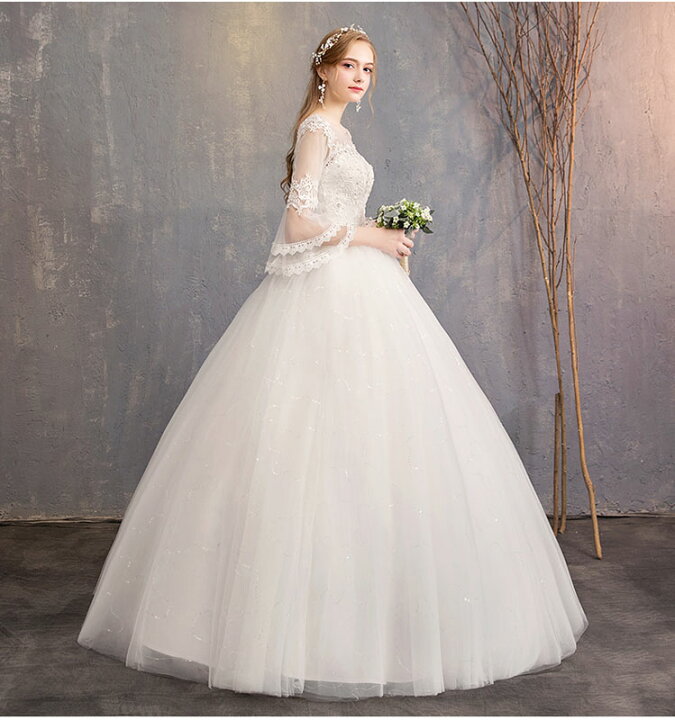 楽天市場】wedding dress ウエディングドレス 長袖 花嫁 二次会 挙式  