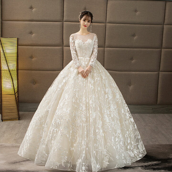 楽天市場】ウェディングドレス 長袖 wedding dress 花嫁 二次会 