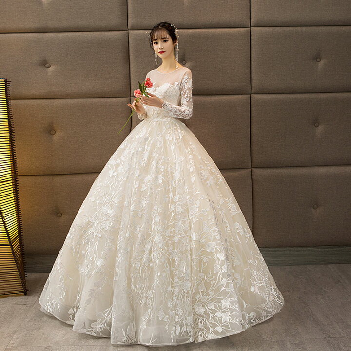 楽天市場】ウェディングドレス 長袖 wedding dress 花嫁 二次会  