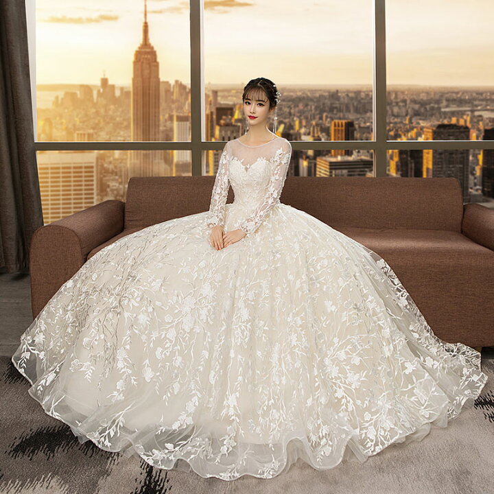 楽天市場】ウェディングドレス 長袖 wedding dress 花嫁 二次会 