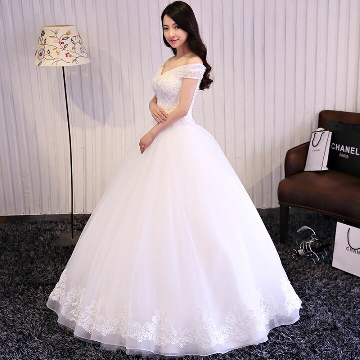 楽天市場 ウェディングドレス 半袖 二次会 花嫁 ワンピース 上品 プリンセス シンプル ウエディングドレス 結婚式 服装 前撮り 後撮り ブライダルドレス オフショルダー お嬢様 Wedding Dress 刺繍 セミオーダー 編み上げ Unique Weddings