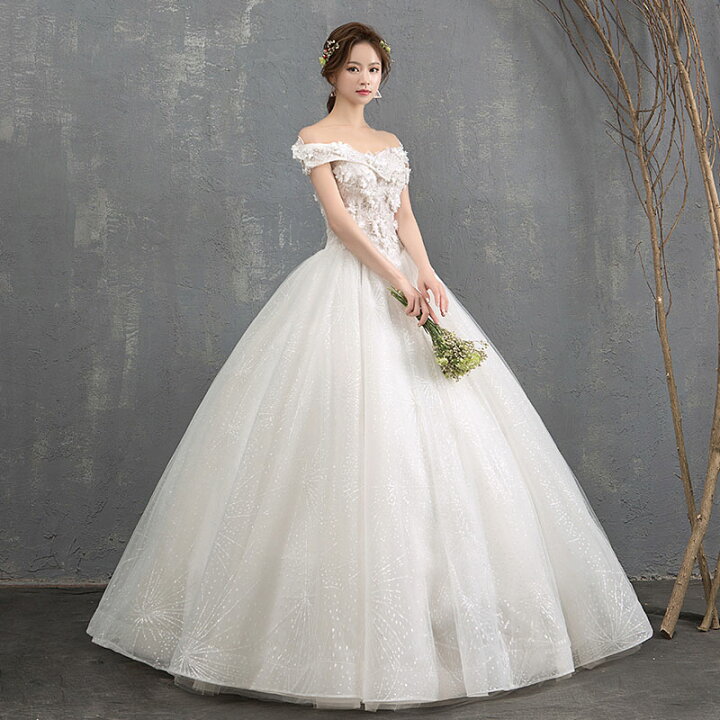 楽天市場】ウエディングドレス オフショルダー 二次会 プリンセスラインドレス 花嫁 結婚式 披露宴フォマールドレス お姫様 着痩せ 20代30代40代 ブライダル 高級 ロングドレス 刺繍 お嬢様 優雅 淑女 綺麗 セミオーダー/編み上げ : unique weddings