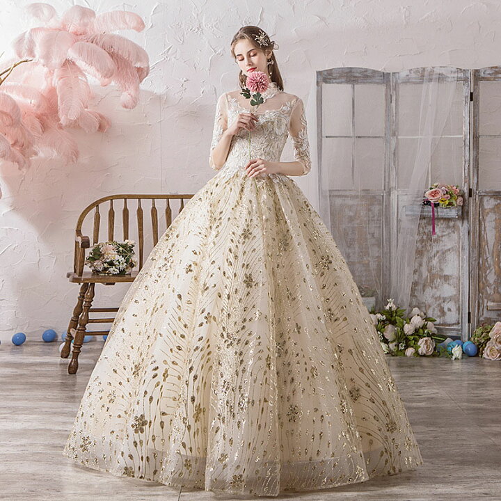 楽天市場】ウェディングドレス 長袖 結婚式 ロングドレス 二次会 花嫁  