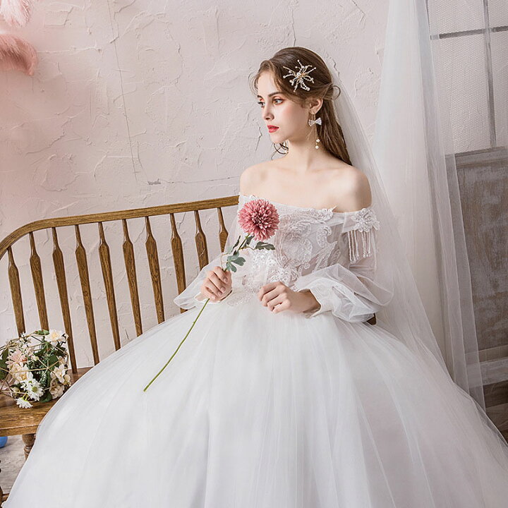 楽天市場】ウェディングドレス 長袖 結婚式 プリンセスラインドレス 