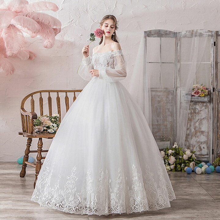 楽天市場】ウェディングドレス 長袖 結婚式 プリンセスラインドレス  
