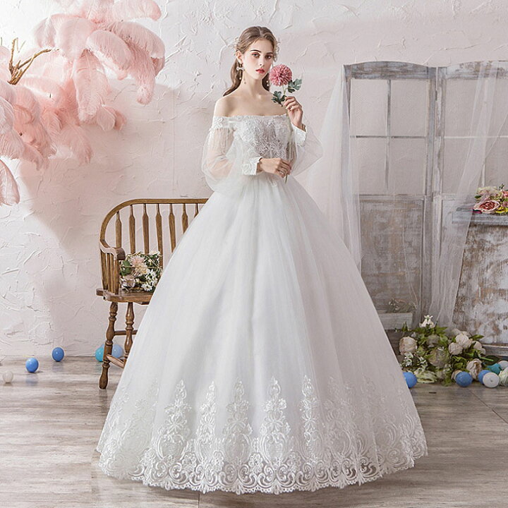 楽天市場】ウェディングドレス 長袖 結婚式 プリンセスラインドレス 