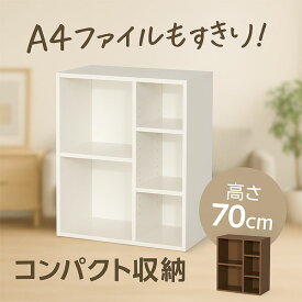 A4ファイル収納 ホームボックス 本棚 書棚 シェルフ 収納ラック 2色展開 ホワイト/ブラウン 高さ70cm コンパクト収納 おしゃれ