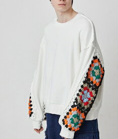 【先行受注】【POINT2倍】【DISCOVERED/ディスカバード】CROCHET SLEEVE SWEAT(3色)(トップス/プルオーバー/スウェット/ニット/MENS/UNISEX/2024AW)【納期8月～9月】