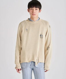 【POINT2倍】【DISCOVERED ディスカバード】DAMAGE COTTON CREW NECK KNIT(2色)