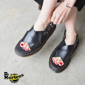 Dr.Martens ドクターマーチン シューズ レディース ZANE サンダル 30765001 靴 クロス ストラップ レザー バックルベルト 調節可能 ブランドロゴ ステッチ BRANDO ブラック BLACK 春夏 夏 レザーサンダル カジュアル クラッシック 上品 おしゃれ ママコーデ