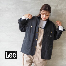 Lee リー カバーオール DUNGAREES LOCO JACKET LT0659-20000 ジャケット ダンガリー デニムジャケット ロゴ ワークコート デニムカバーオール 長袖 アメカジ ワーク 色落ち USED加工 ペンキ加工 ブラック 黒 キナリ ゆったり 大きめ レディース メンズ