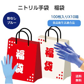 数量限定【福袋】【送料無料】大特価 100枚 10箱 ニトリル手袋 青 ブルー 粉なし パウダーフリー 食品衛生法 お得 セット