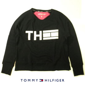 トミーヒルフィガー スポーツ トレーナー トリコロールカラー フラッグトロゴデザインプリント TOMMY HILFIGER SPORT スウェットシャツ ブラック×ホワイト レディース XLサイズ 送料無料 送料込み