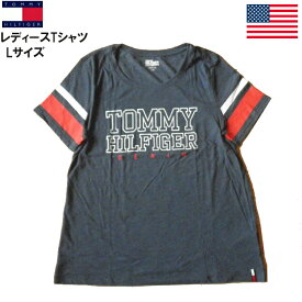 トミーヒルフィガー Ladys Tシャツ TOMMY HILFIGER DENIM 袖ライン トリコロールフラッグロゴ モクネイビー Lサイズ メール便ネコポスPOST投函送料無料