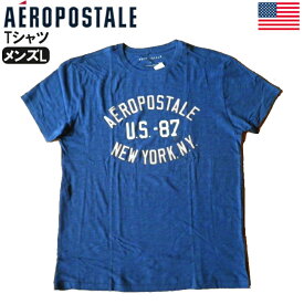 AEROPOSTALE Tシャツ エアロポステール NEW YORK NYC ロゴプリント おしゃれ ブランド コットン 2021 青色 ブルー×ピンク×ホワイト メンズ Lサイズ レディース兼用 メール便ネコポスPOST投函送料無料