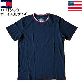 トミーヒルフィガー Tシャツ TOMMY HILFIGER トリコロールフラッグロゴワンポイント刺繍 半袖 リンガー ネイビー キッズ ボーイズ XLサイズ メンズSサイズ相当 レディース兼用 メール便等ポスト投函送料無料