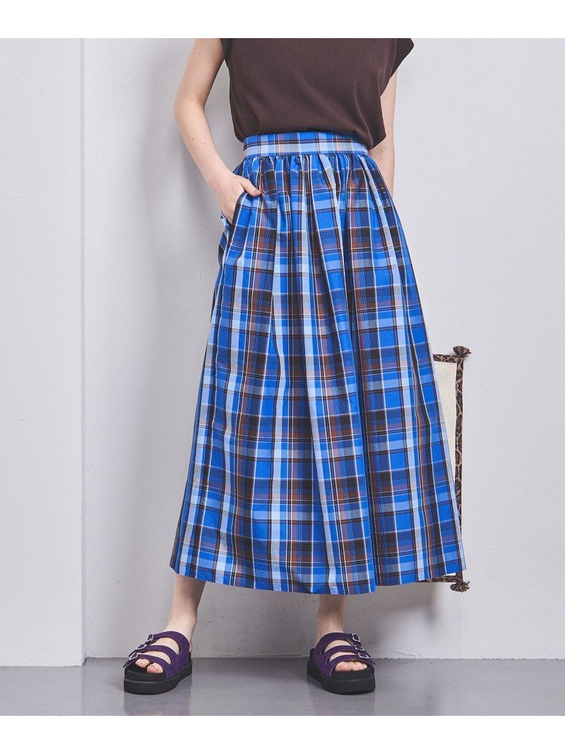マドラスチェック ギャザースカート UNITED ARROWS ユナイテッドアローズ スカート ロング・マキシスカート ネイビー ブラック[Rakuten Fashion]