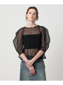 ＜ASTRAET＞ シアー パフスリーブカットソー ASTRAET ユナイテッドアローズ トップス カットソー・Tシャツ ブラック ホワイト【送料無料】[Rakuten Fashion]