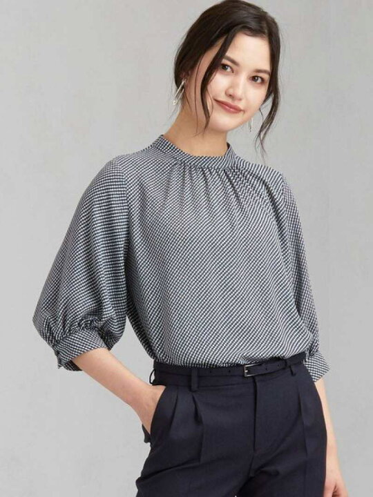 楽天市場】【SALE／50%OFF】D スタンドネック ギャザー ブラウス 