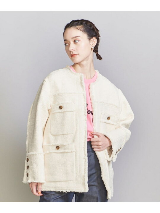 楽天市場】【SALE／70%OFF】コットンツイード ノーカラー ジャケット 