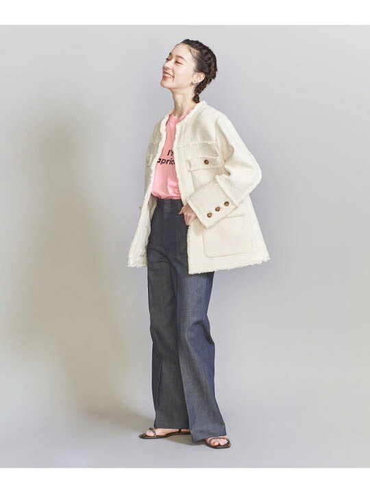 楽天市場】【SALE／70%OFF】コットンツイード ノーカラー ジャケット 