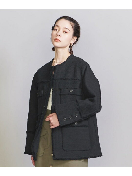 楽天市場】【SALE／70%OFF】コットンツイード ノーカラー 