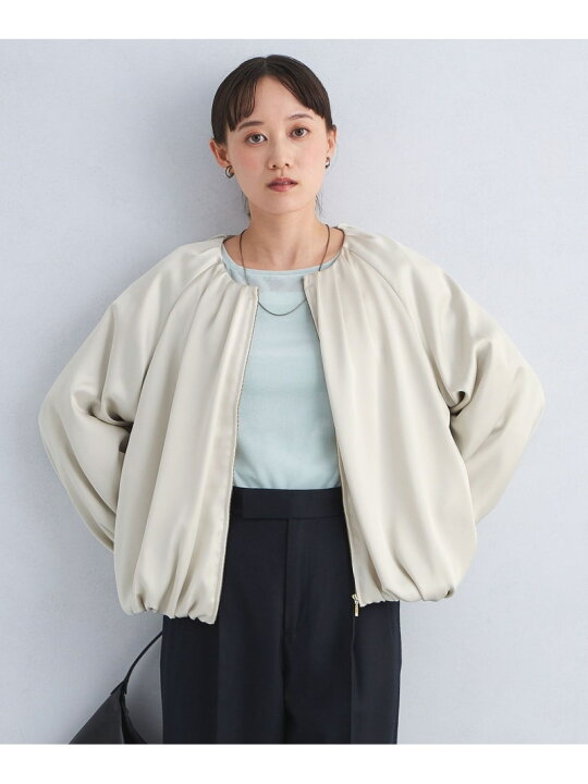 楽天市場】【SALE／65%OFF】サテン ギャザー ノーカラー ブルゾン 