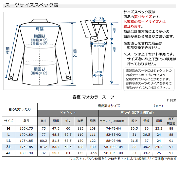 楽天市場】【4L】【サイズ限定】マオカラースーツ メンズ