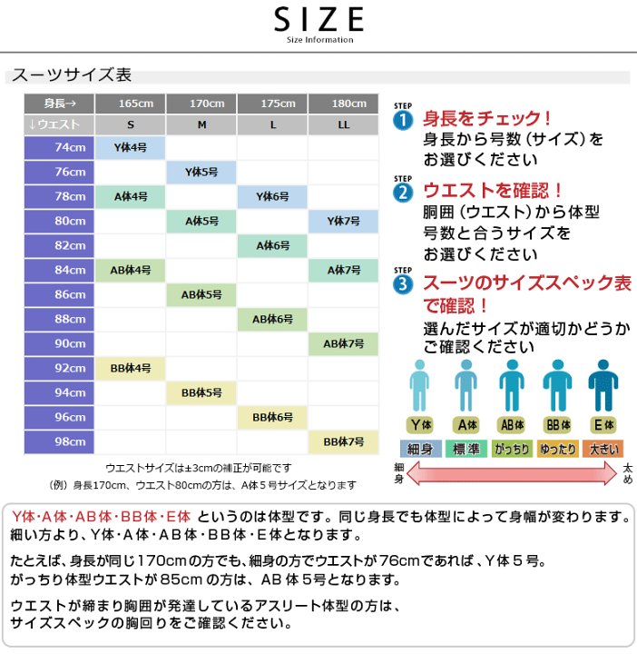 サイズスペック表（スーツ用）｜コナカ・フタタ公式オンライン