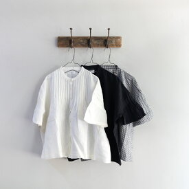 SOIL ソイル | 60'S POWER LOOM LINEN BANDED COLLAR HALF/SL PINTUCK SHIRT