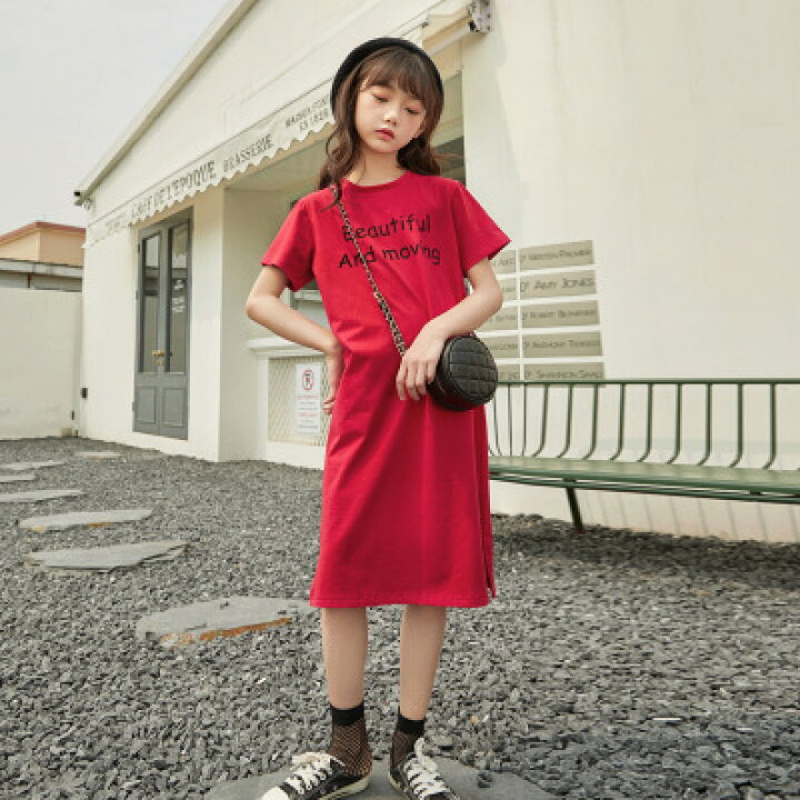 楽天市場 夏 韓国 女の子 半袖 ワンピース カジュアル ロゴワンピース コットン チュニック お揃コーデ 子供服 キッズ ジュニア かわいい 可愛い 楽ちん 涼しい お洒落 小学生 中学生 通学 海 海水浴 部屋着 ユニバーサルコーポレーション