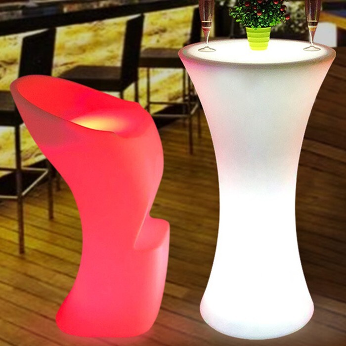 3点セット 光るテーブル 光る椅子 カクテルテーブル 充電式 リモコン