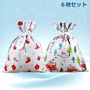 クリスマス ラッピングバッグ ギフトバッグ ラッピング袋 ラッピング ギフト袋 L ラッピング サンタ ツリー オーナメント柄 雪だるま柄 6枚セット