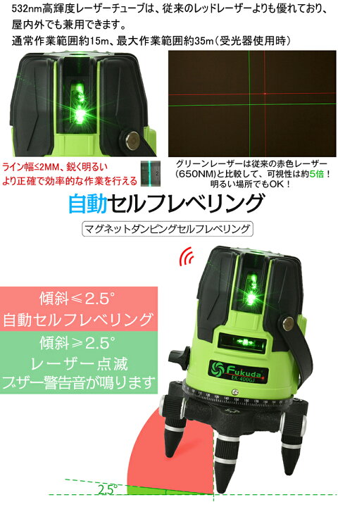 楽天市場】【1年間保証】FUKUDA|フクダ 5ライン グリーンレーザー墨 