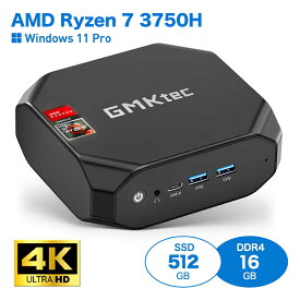 【24H限定・最大2000円OFF】ミニpc AMD Ryzen 7 3750H 4コア8スレッド 最大4.0GHz Windows 11 Pro DDR4 16GB+512GB PCIe SSD 4K@60Hz 3画面出力対応 高速Wi-Fi BT4.2 Type-C USB3.1 ミニパソコン minipc 小型パソコン 小型pc デスクトップPC 保証1年