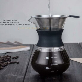 【30%OFFクーポン⇒1526円！】コーヒードリッパーセット コーヒーサーバー コーヒードリッパー フィルター付 耐熱ガラス コーヒーポット ステンレスフィルター ティーポット 目盛り付 透明 割れない 麦茶 紅茶ポット 食器洗機対応
