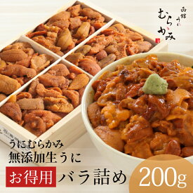 うに むらかみ 無添加生うにお得用バラ詰め200g【日付指定不可】【未冷凍】【2～3人前】【訳あり】【色・形不揃い・無選別】【ご自宅用】うに ウニ 北海道　うに専門店　ミョウバン不使用