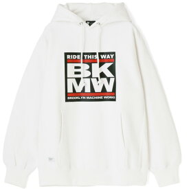 【BROOKLYN MACHINE WORKS(ブルックリンマシンワークス）】RIDE THIS WAY HOODIE(WHITE)ニューヨーク　スウェットパーカ　Joe Avedisian　バイク　ピスト　自転車