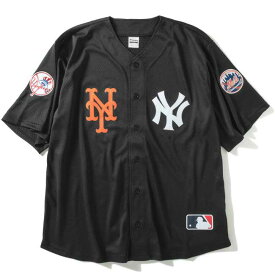 【FANATICS（ファナティック)】MLB NY SUBWAY SERIES BASEBALL SHIRT(BLACK)ベースボールシャツ　ジャージ　メジャーリーグ　ベースボール　NY　ニューヨーク　ヤンキース　メッツ
