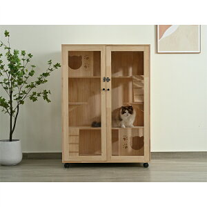 【送料無料】木製フレーム3段式大型キャットケージ 広々スペースで多頭飼いにも最適 高級感のあるおしゃれデザイン 脱走防止機能付き 留守番用 保護ケージ 猫ハウス プレミアム素材使用