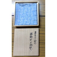 【出帛紗】袋師 土田友湖作 而妙斎宗匠御好 青色 鱗鶴竹立涌緞子 正絹 高級茶道具