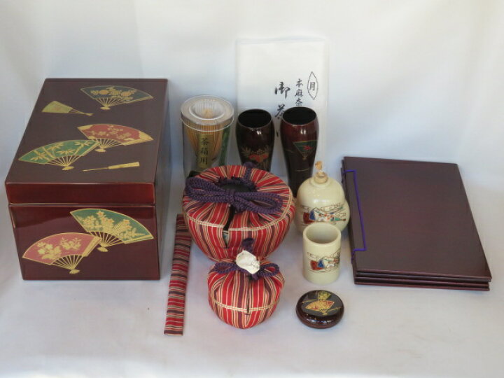楽天市場】（九月◇特売品）扇面蒔絵 木製溜塗茶箱3点と 平安 中村能 