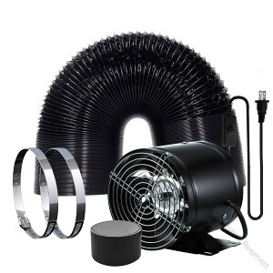 2025年最新型換気扇 150mm 大風量 家庭用工業換気扇 風量480m3/h 金属製 ON/OFFスイッチ付き 中間取付形ダクトファン 塗装ブース用ダクト換気扇 ダクトホース付 ブラック 倉庫トイレキッチン排気