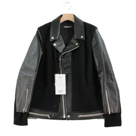 UNDERCOVER アンダーカバー 21AW KNカーデMIXレザーライダースJKT ジャケット 1 ブラック 【中古】