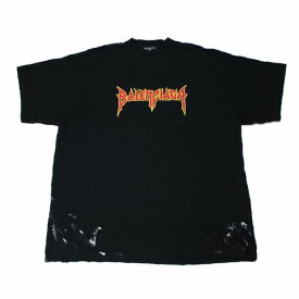 【中古】 BALENCIAGA バレンシアガ 22SS METAL LOGO CRASHED SS TEE メタルロゴクラッシュTシャツ 2 ブラック