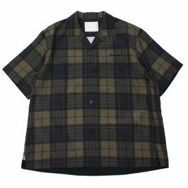 【中古】 Sacai サカイ 25SS Plaid Print Shirt 半袖チェックシャツ 3 カーキ×ネイビー