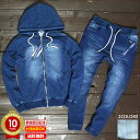 【100枚限定☆100円OFFクーポン】カットデニム セットアップ メンズ 伸縮 上下セット スウェットデニム パーカー ジップパーカー ジョガーパンツ ストレッチ ル スウェットパンツ ユニセックス【3万円以上で THE NORTH FACE ノースフェイス エコバッグ プレゼント】