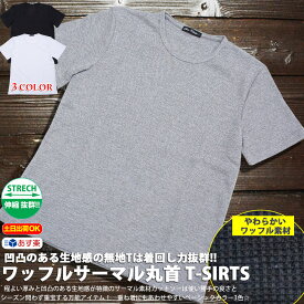 春夏 サーマル 無地 Tシャツ 半袖 ワッフル 丸首 カジュアル メンズ 無地T カットソー 【2万円以上お買い上げで Ron Herman ロンハーマン ミニタオル プレゼント！】 ユニセックス メンズ ゆったりTシャツ