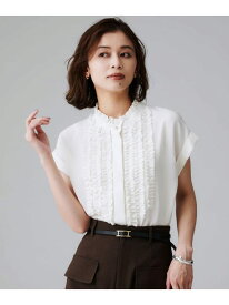 【SALE／20%OFF】スタンドネックフリルブラウス【吸水速乾/UVケア】 UNTITLED アンタイトル トップス シャツ・ブラウス ブラック ベージュ グレー ホワイト ブルー【RBA_E】【送料無料】[Rakuten Fashion]