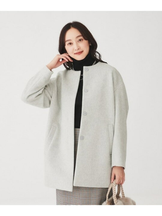 楽天市場】【SALE／40%OFF】【日本製】ミディ丈ノーカラーコート  